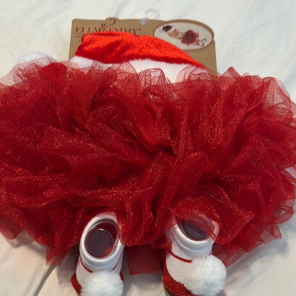 Red and White Tulle Hat with Fluffy Layers